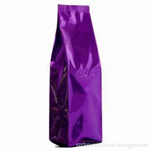 Aluminum Foil Stand-up Coffee Pouch with Degassing Valve, Flat Bottom